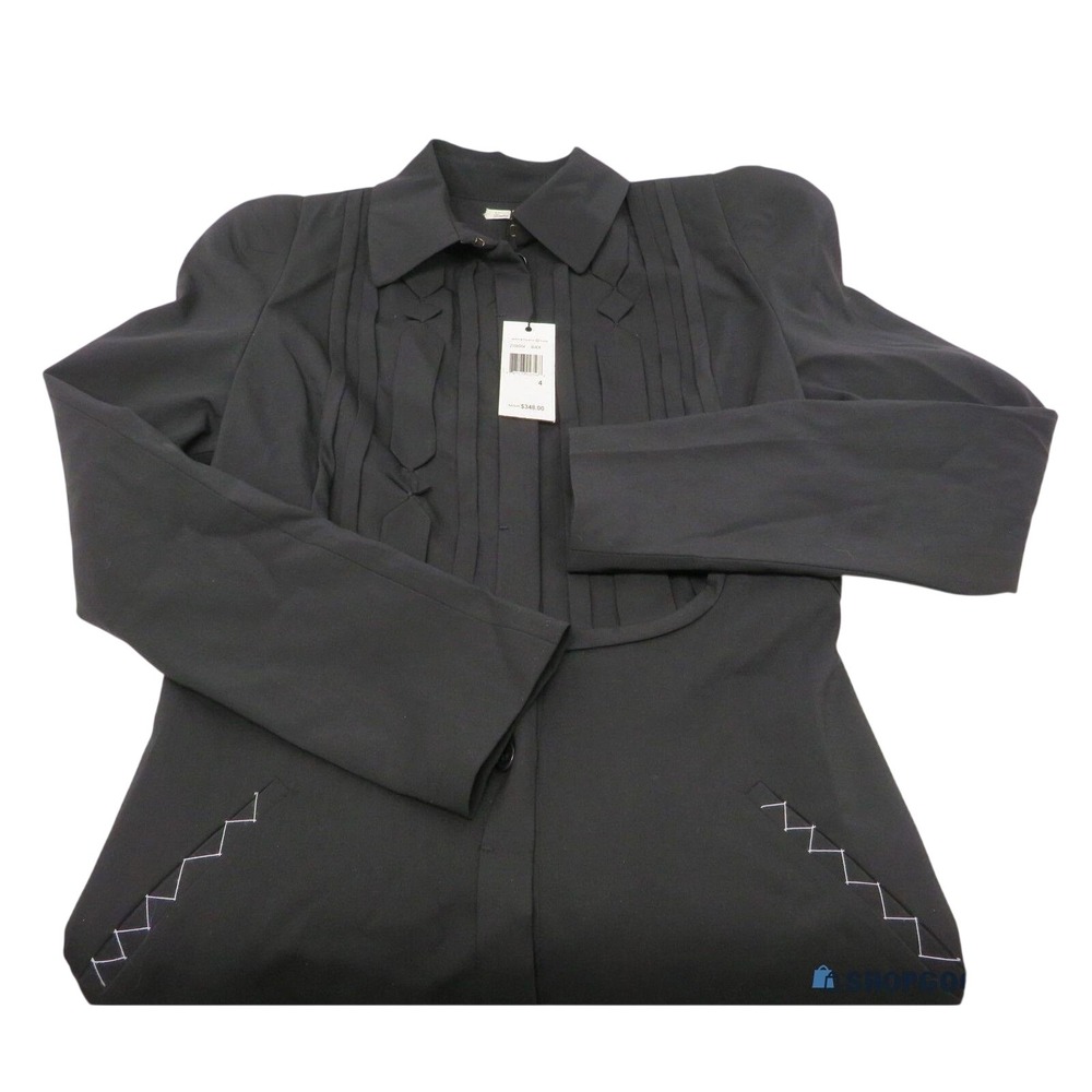 Leon Max Limited Edition Black Wool Pleated Bib Coat Dress Size 4 NWT –MSRP $348